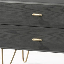 Load image into Gallery viewer, Contemporary Gray and Gold Nightstand with Two Drawers