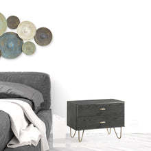 Load image into Gallery viewer, Contemporary Gray and Gold Nightstand with Two Drawers