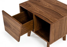 Load image into Gallery viewer, Mid Century Walnut Light Brown Nightstand with One Drawer and One Shelf