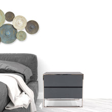 Load image into Gallery viewer, Modern Gray and Stainless Steel Nightstand With Two Drawers