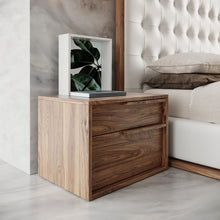 Load image into Gallery viewer, Modern Light Brown Walnut Nightstand with Two drawers
