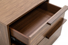 Load image into Gallery viewer, Modern Light Brown Walnut Nightstand with Two drawers