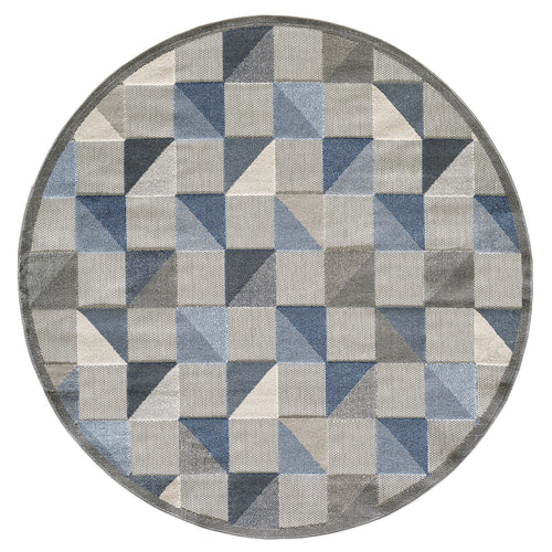 8' Round Blue And Gray Round Geometric Stain Resistant Indoor Outdoor Area Rug