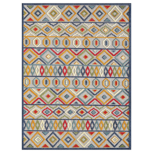 5' X 7' Ivory And Blue Southwestern Stain Resistant Indoor Outdoor Area Rug