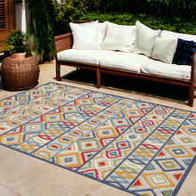Load image into Gallery viewer, 8&#39; X 10&#39; Ivory And Blue Southwestern Stain Resistant Indoor Outdoor Area Rug