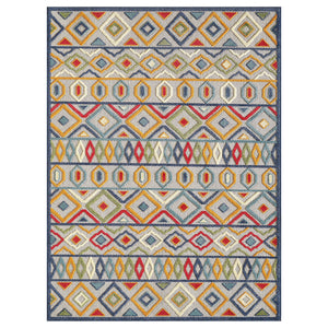 8' X 10' Ivory And Blue Southwestern Stain Resistant Indoor Outdoor Area Rug