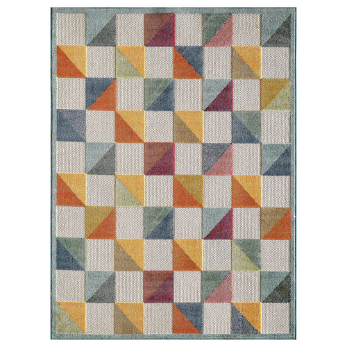 2' X 4' Orange And Ivory Geometric Stain Resistant Indoor Outdoor Area Rug