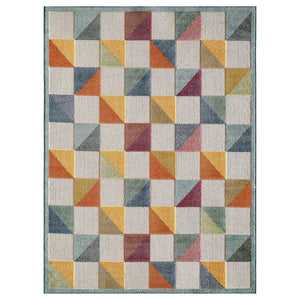 5' X 7' Orange And Ivory Geometric Stain Resistant Indoor Outdoor Area Rug