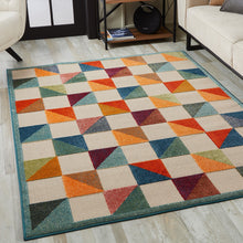 Load image into Gallery viewer, 5&#39; X 7&#39; Orange And Ivory Geometric Stain Resistant Indoor Outdoor Area Rug
