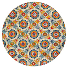 Load image into Gallery viewer, 8&#39; Round Orange And Ivory Round Moroccan Stain Resistant Indoor Outdoor Area Rug