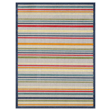 Load image into Gallery viewer, 8&#39; X 10&#39; Ivory And Blue Striped Stain Resistant Indoor Outdoor Area Rug