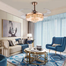 Load image into Gallery viewer, Gold Art Deco Glam Chandelier And Retractable Fan