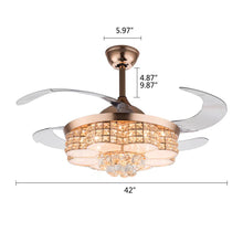 Load image into Gallery viewer, Gold Art Deco Glam Chandelier And Retractable Fan