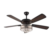 Load image into Gallery viewer, Dark Brown Wooden and Faux Crystal Chandelier Ceiling Fan