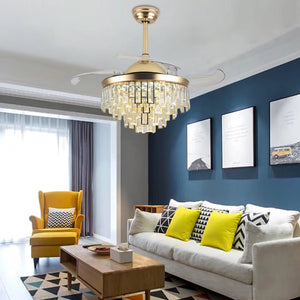 Luxurious Gold Crystal Chandelier Ceiling Fan