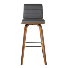 Load image into Gallery viewer, 30&quot; Gray And Brown Faux Leather and Wood Swivel Low Back Bar Height Bar Chair