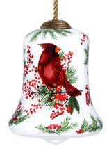 Load image into Gallery viewer, Cardinal Perched on Winter Berries Hand Painted Mouth Blown Glass Ornament