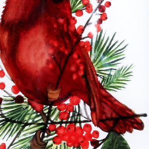 Cardinal Perched on Winter Berries Hand Painted Mouth Blown Glass Ornament