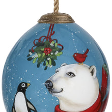 Load image into Gallery viewer, Snowy Polar Bear and Penguin Hand Painted Mouth Blown Glass Ornament
