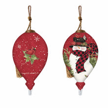 Load image into Gallery viewer, Red Plaid Snowman Hand Painted Mouth Blown Glass Ornament