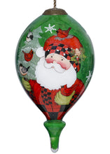 Load image into Gallery viewer, Plaid Santa with Cardinals Hand Painted Mouth Blown Glass Ornament