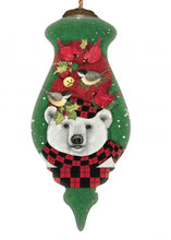 Load image into Gallery viewer, Christmas Plaid Polar Bear Hand Painted Mouth Blown Glass Ornament