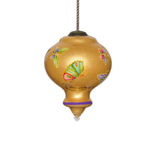 Load image into Gallery viewer, Golden Extravagant Butterflies Hand Painted Mouth Blown Glass Ornament
