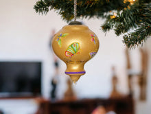 Load image into Gallery viewer, Golden Extravagant Butterflies Hand Painted Mouth Blown Glass Ornament