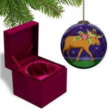 Load image into Gallery viewer, Christmas Moose Walking Hand Painted Mouth Blown Glass Ornament