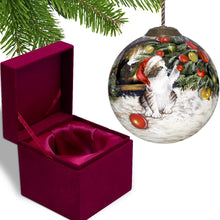 Load image into Gallery viewer, Kitten under the Christmas Tree Hand Painted Mouth Blown Glass Ornament