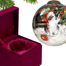 Load image into Gallery viewer, Kitten under the Christmas Tree Hand Painted Mouth Blown Glass Ornament