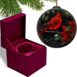 Glossy Red Cardinal Hand Painted Mouth Blown Glass Ornament