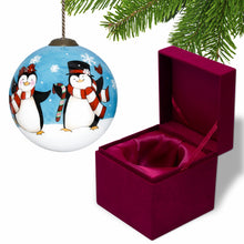 Load image into Gallery viewer, Anywhere with You is Always Better Penguin Hand Painted Mouth Blown Glass Ornament