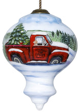 Load image into Gallery viewer, Red Farm Truck with Tree Hand Painted Mouth Blown Glass Ornament