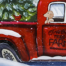 Load image into Gallery viewer, Red Farm Truck with Tree Hand Painted Mouth Blown Glass Ornament