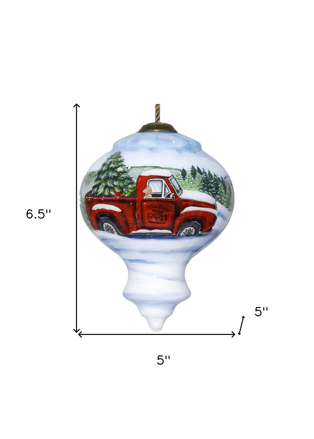 Red Farm Truck with Tree Hand Painted Mouth Blown Glass Ornament