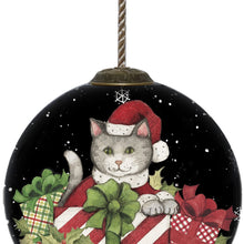Load image into Gallery viewer, Christmas Cat with Presents Hand Painted Mouth Blown Glass Ornament