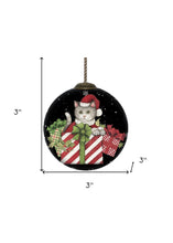 Load image into Gallery viewer, Christmas Cat with Presents Hand Painted Mouth Blown Glass Ornament