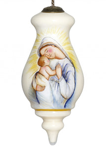 Mother Mary with Baby Hand Painted Mouth Blown Glass Ornament
