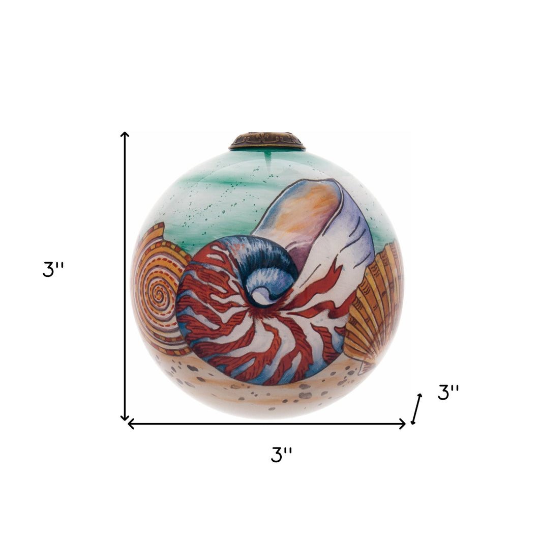 Sea Shell Hand Painted Mouth Blown Glass Ornament
