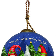 Load image into Gallery viewer, Casual Gnomes in Christmas Mode Hand Painted Mouth Blown Glass Ornament