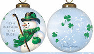 Load image into Gallery viewer, Green Irish Snowman Hand Painted Mouth Blown Glass Ornament