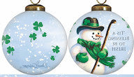 Load image into Gallery viewer, Green Irish Snowman Hand Painted Mouth Blown Glass Ornament