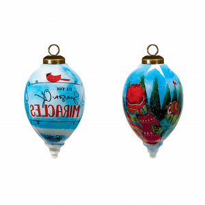 Season of Miracles Wordings Snowman Hand Painted Mouth Blown Glass Ornament