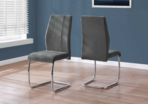 Two 77.5" Velvet Chrome Metal And Foam Dining Chairs