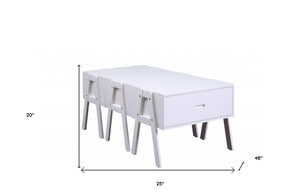 Sleek White Rectangular Convertible Coffee Table