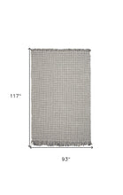 Load image into Gallery viewer, 5&#39; X 8&#39; Ivory Or Grey Plaid Knitted Wool Indoor Area Rug With Fringe