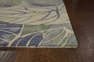 7' Round Wool Blue Or  Green Area Rug