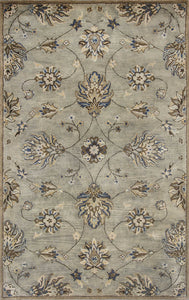 7' Grey Hand Tufted Wool Traditional Floral Indoor Area Rug