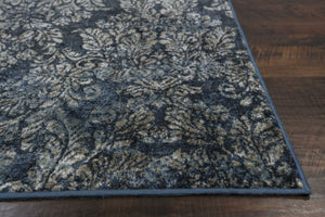 2'X4' Slate Blue Machine Woven Damask Indoor Accent Rug